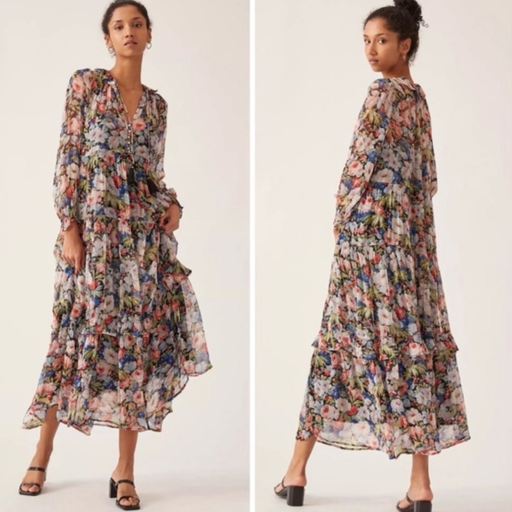 Anthropologie floral maxi dress with black slip. Size XXS.